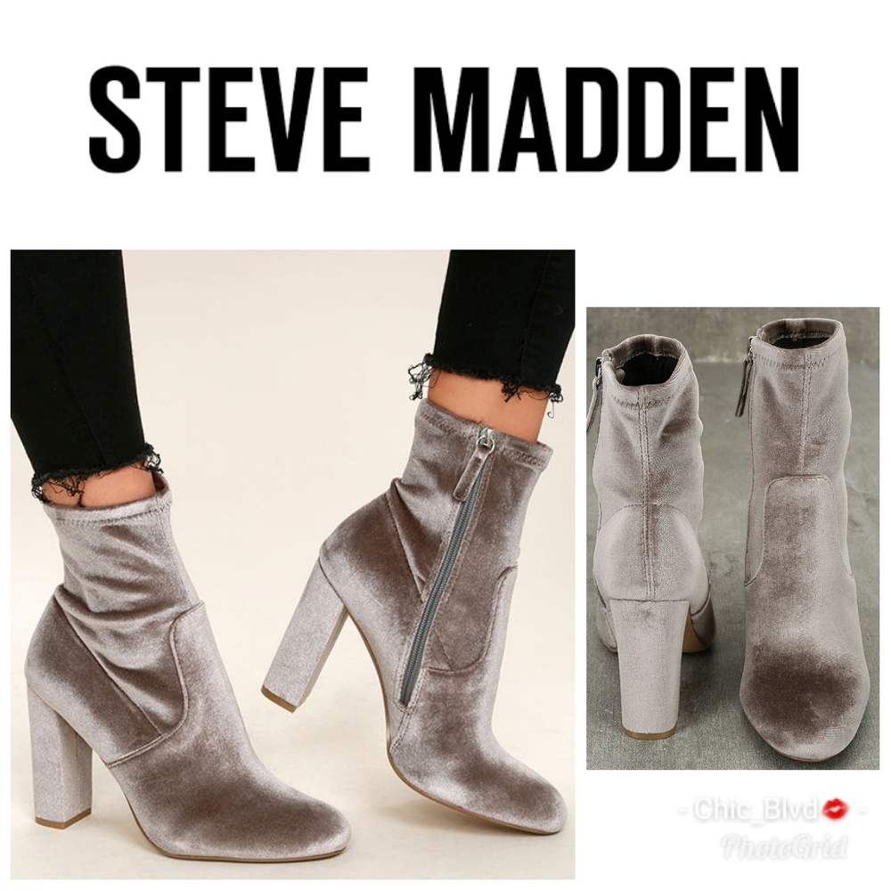 🆕️🌟 Steve Madden Grey Velvet Booties